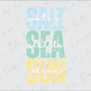 the words salt, sea, sun, water, and sea are written in different