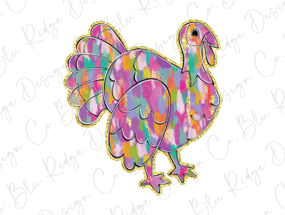 a colorful turkey on a white background