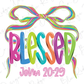 a colorful and vibrant design with the text "Blessed" prominently displayed.
