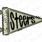 A flag with the word "Steers" written on it in a stylized font.