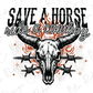 a bull skull with barbed wire around it