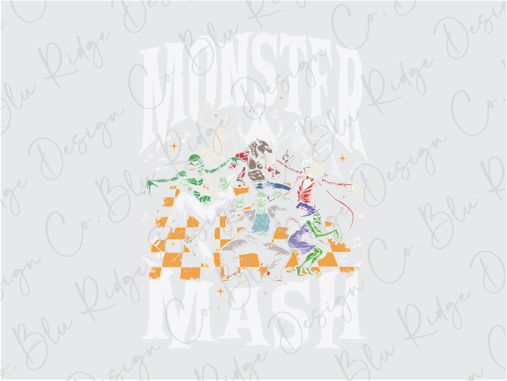 a picture of a monster mash with the words monster mash on it