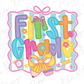 a picture of a first grade sign with a bow