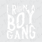 the words irona boy gang on a gray background