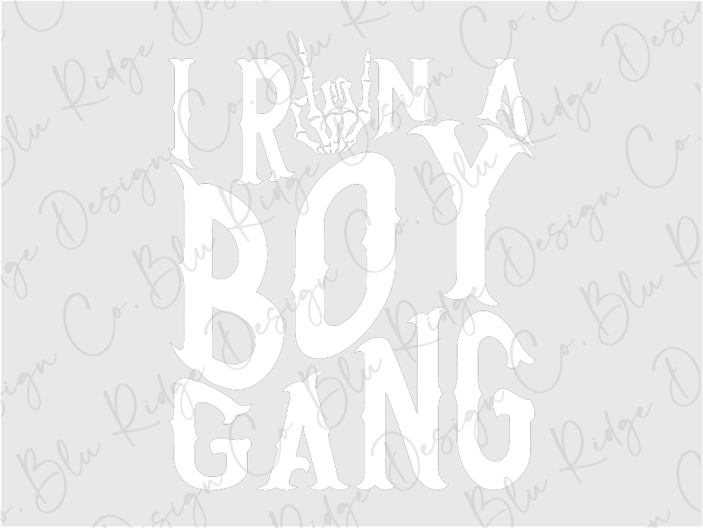 the words irona boy gang on a gray background