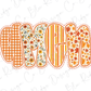 a creative and colorful design of the word "AMEN" made up of various patterns and shapes, including floral and autumnal elements.