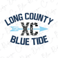 the text "LONG COUNTY RUN RUN RUN RUN" with an arrow pointing to the right, accompanied by the text "BLUE TIDE".