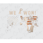 an american flag and a cow with the words we won