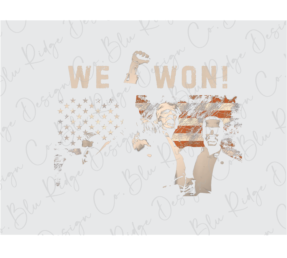 an american flag and a cow with the words we won