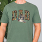 a man wearing a green shirt with a duck on it