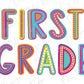 a sign that says first grade on a white background