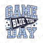 a banner with the text "GAME BLUE TIDE" in a blue and white checkered pattern, along with a flag design.