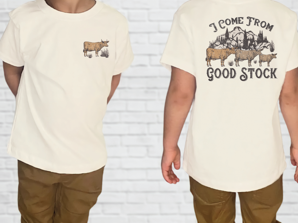 a man wearing a t - shirt that says i come from good stock