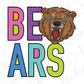 A colorful graphic design featuring the word "BEARS" with a stylized bear's head in the center.
