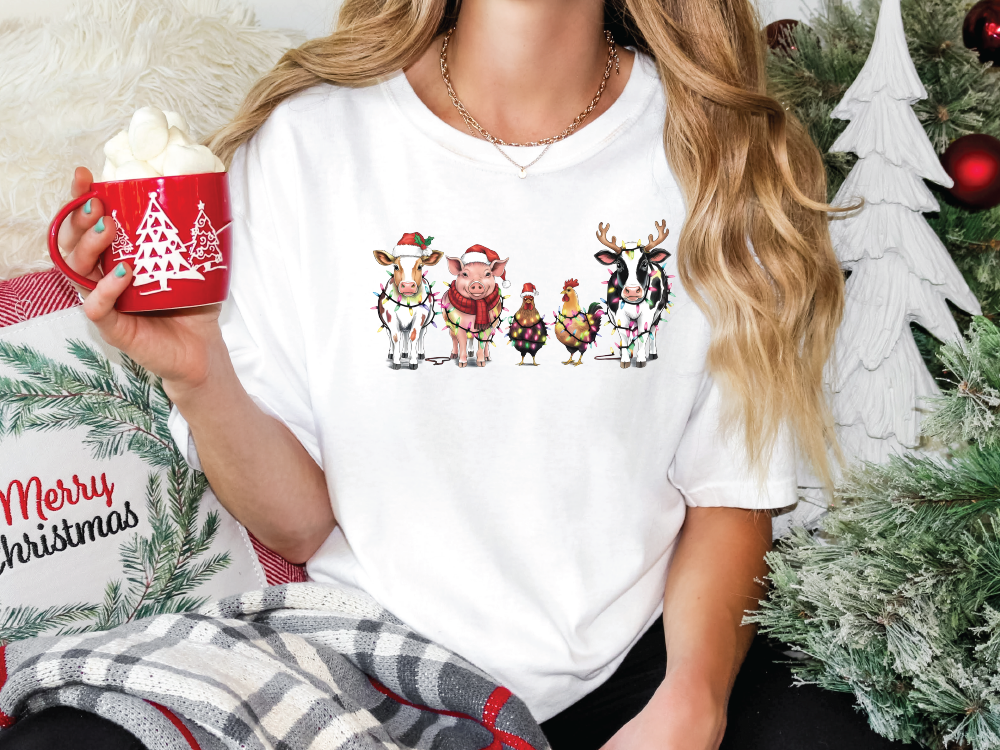 Farm Animals Christmas Graphic T-Shirt