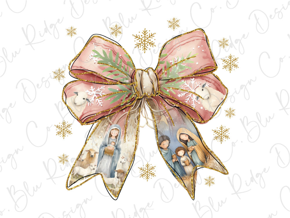 a christmas bow with a picture of a family on it