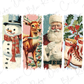 a group of christmas cards with santa claus and snowmen