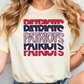 A person wearing a white t-shirt with the text "Patriots" printed on it.
