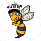 A cartoon bee wearing a baseball cap with the phrase "LET'S GO" on it, along with sunglasses and a determined expression.