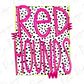 the text "RED HOUNDS" in a bold, pink font against a background of black and white polka dots.