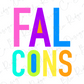 the text "FALCONS" in a large, colorful font.
