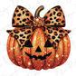 a pumpkin with a leopard print bow on it