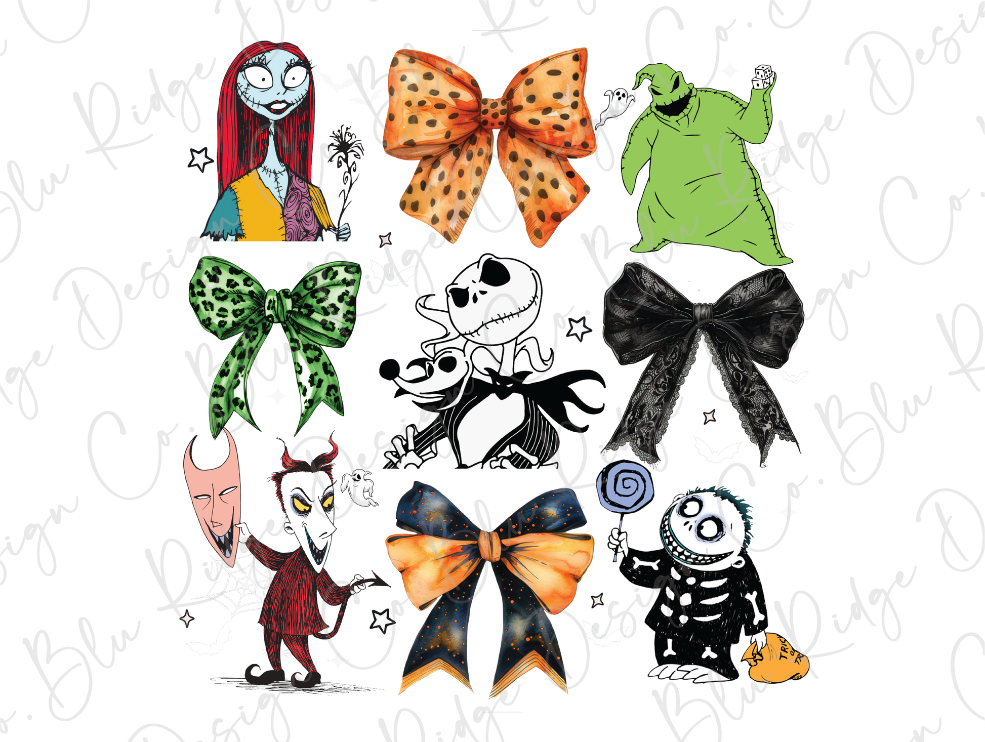 a group of cartoon characters with bows