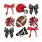 a football helmet, helmet, bow, and other items