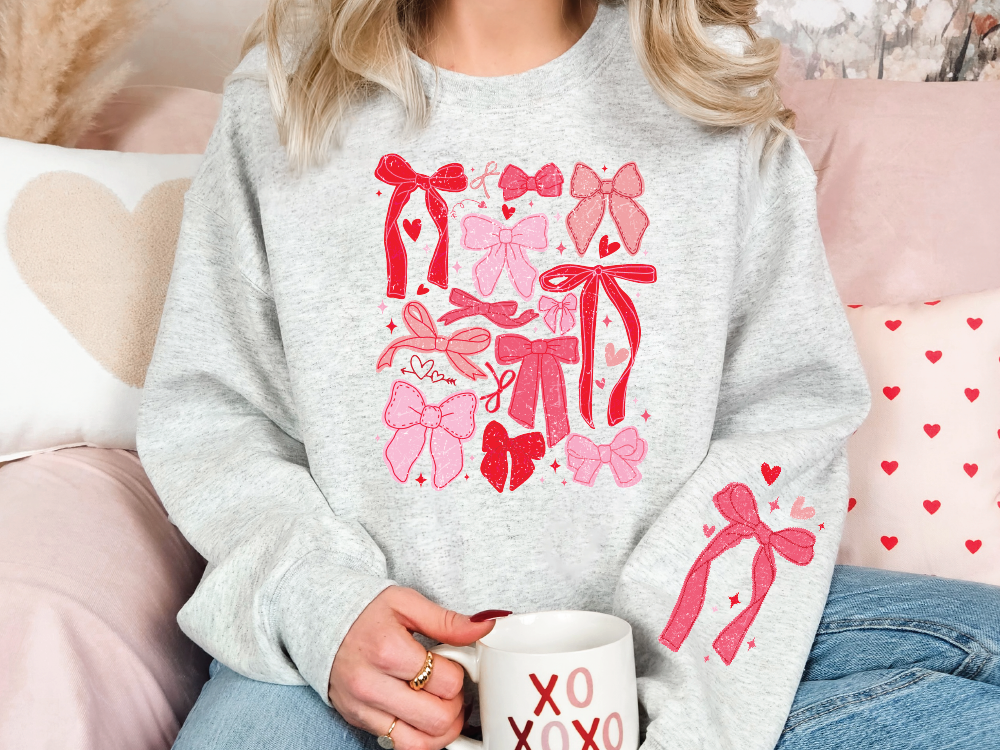 Valentines Day Ribbon Hearts and Bows Graphic T-Shirt