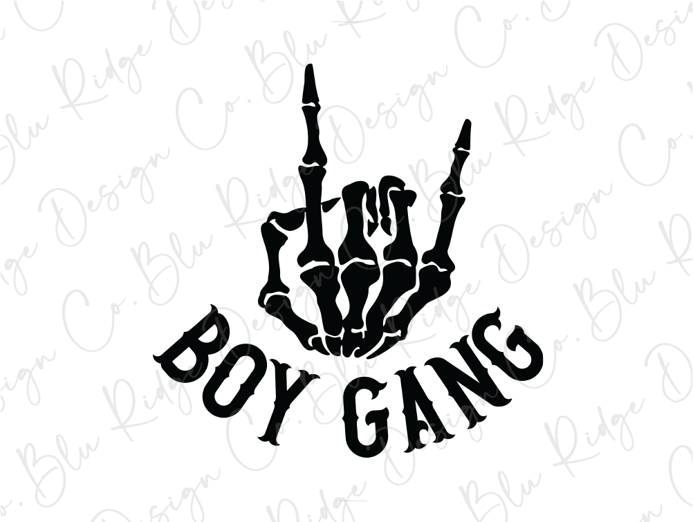 a black and white image of a hand that says boy gang