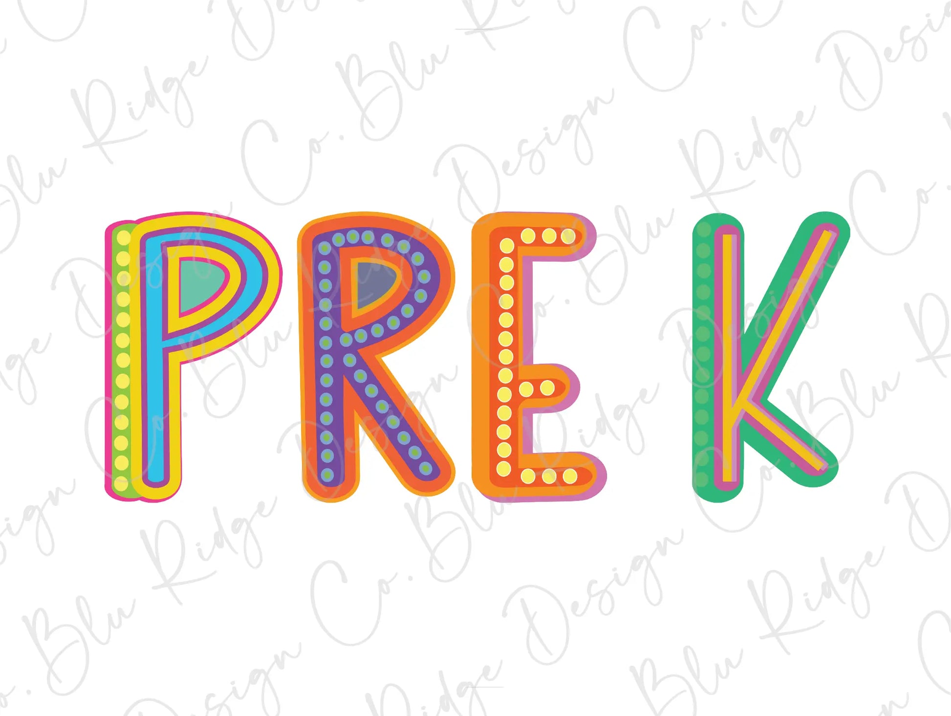 the word prek is made up of multicolored letters