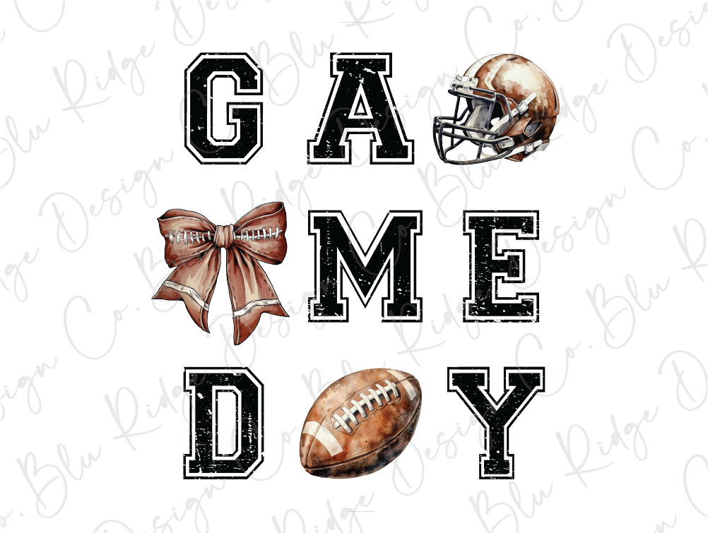 a football helmet and bow with the words game day on it