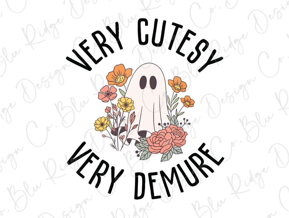 Very Cutesy Very Demure Halloween Floral Ghost Graphic T-Shirt
