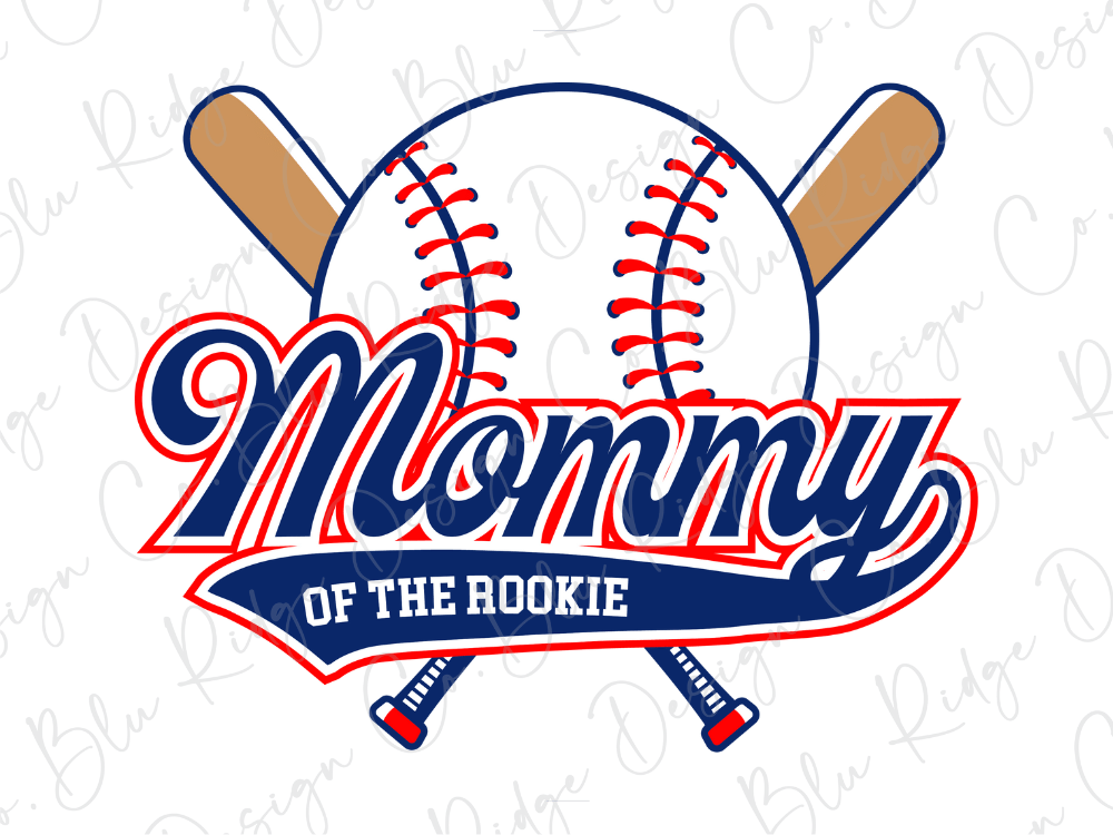 a baseball bat and ball with the text "Mommy of the Rookie" written across them.