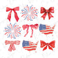 red, white, and blue bows and fireworks