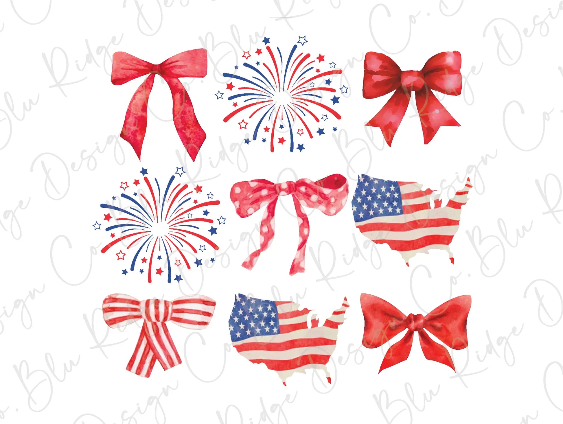 red, white, and blue bows and fireworks