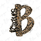 A stylized letter 'B' with a leopard print pattern, featuring the word "Bridles" written in a cursive font.