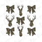 a set of six deer heads with bows