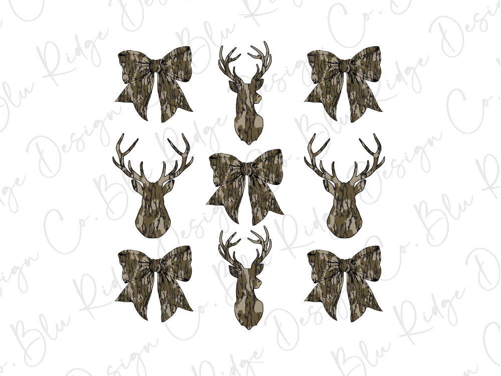 a set of six deer heads with bows