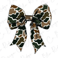 a large bow with a camouflage pattern on it