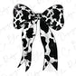 a black and white cow print bow on a white background