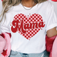 Mama Pink Checkered Heart Graphic T-Shirt