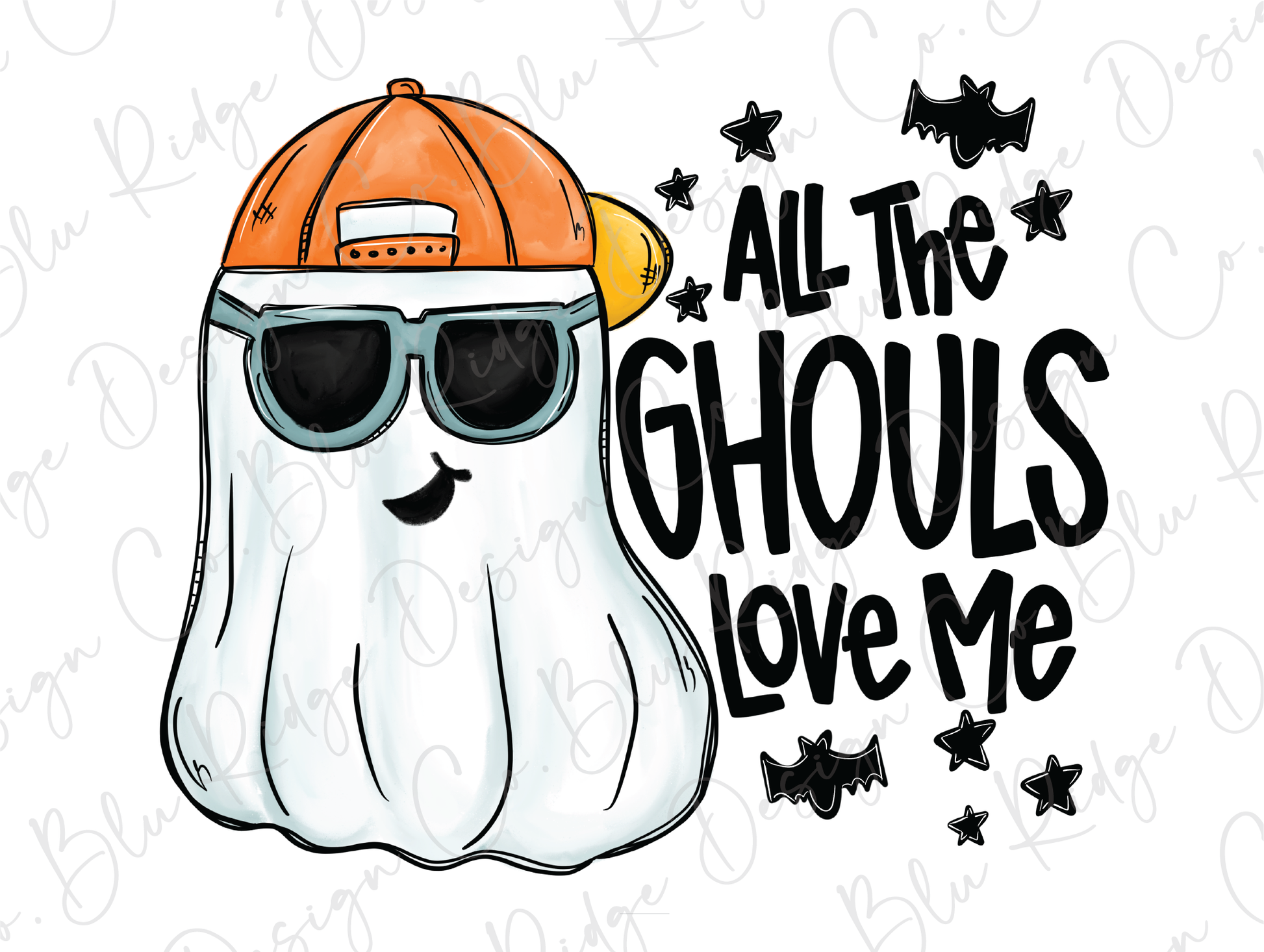 a ghost wearing a hat and sunglasses with the words all the ghouls love