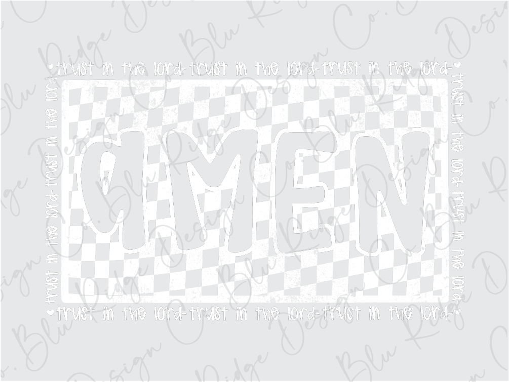 a white and black checkered pattern with the word omen