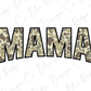 the word mam in camouflage print on a white background