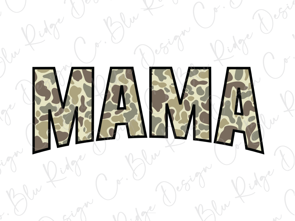 the word mam in camouflage print on a white background