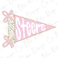A pink triangular flag with the word "Steers" written on it, along with two pink bows.