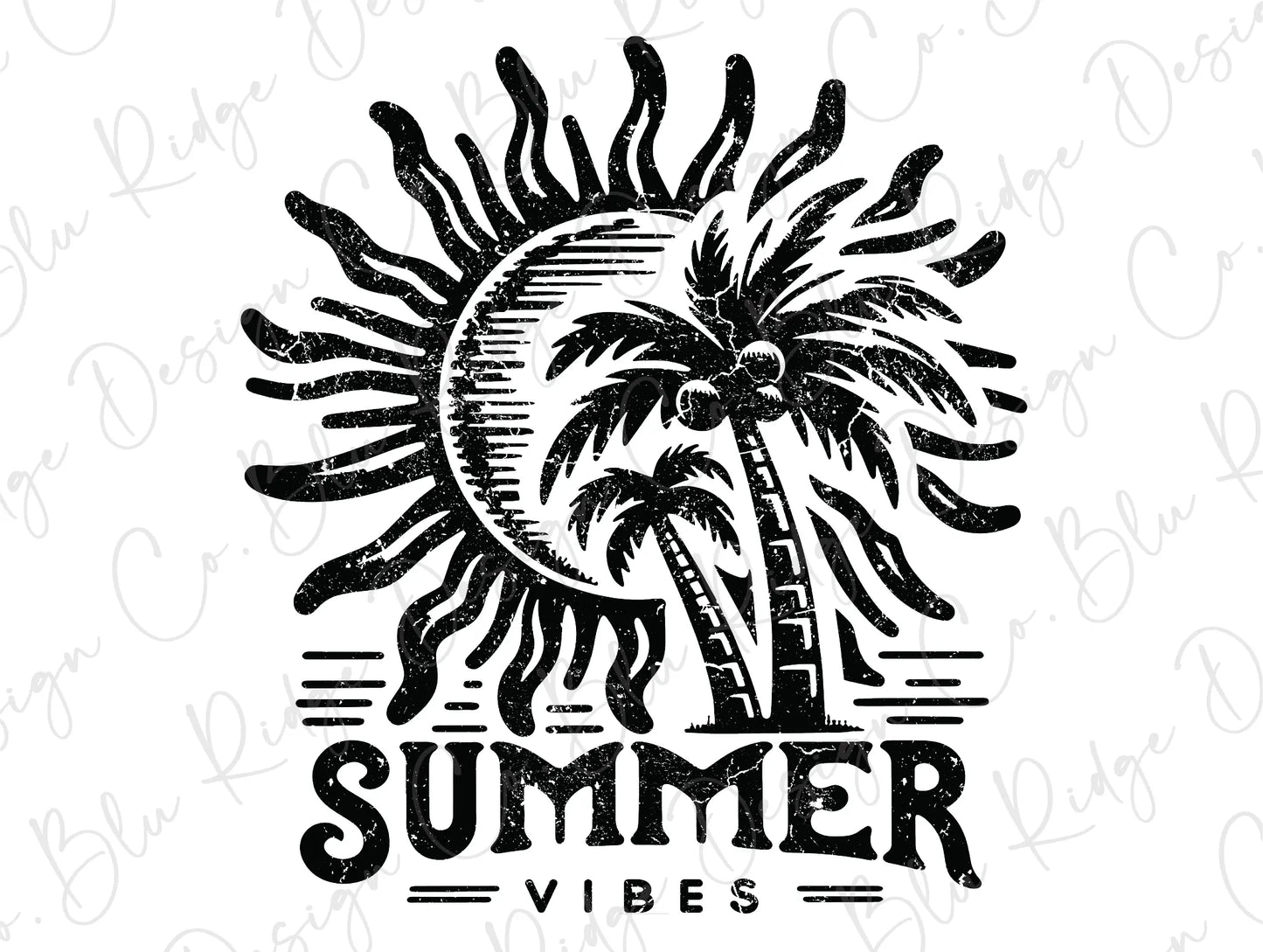 a black and white image of a palm tree with the words summer vibes