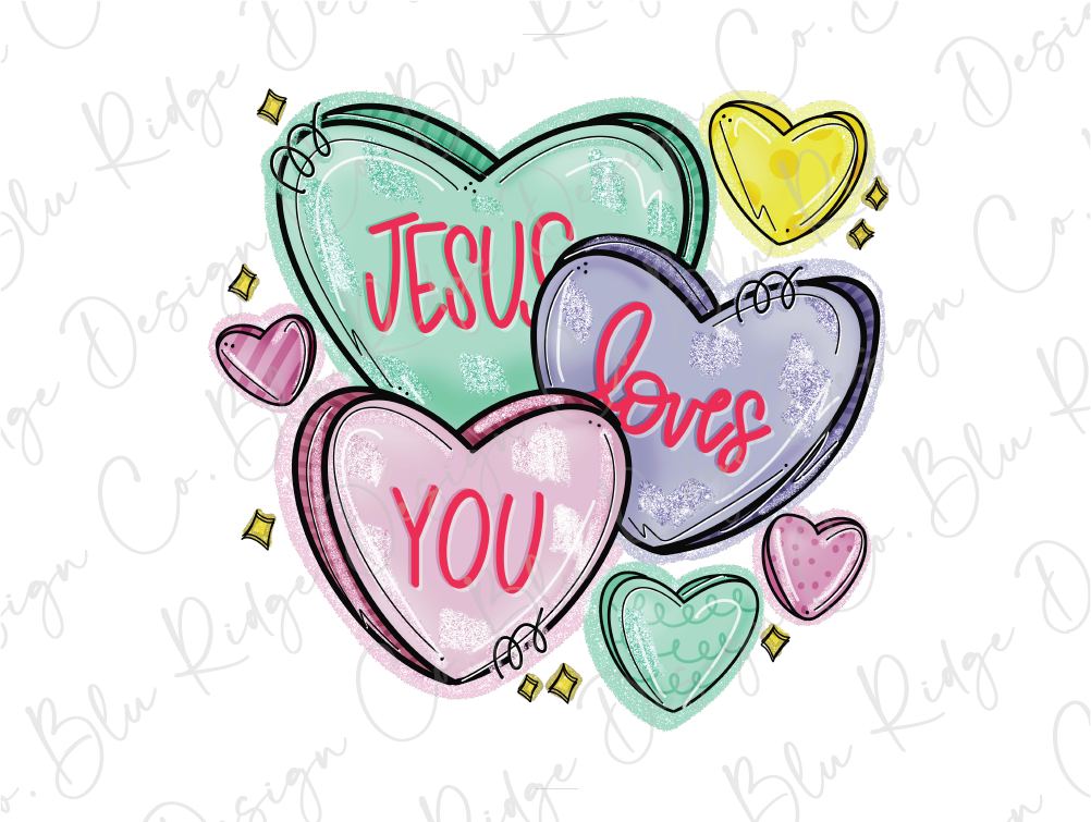 a bunch of hearts that say jesus loves you