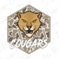 a cougar, a large feline species, with the word "Cougars" written below it.